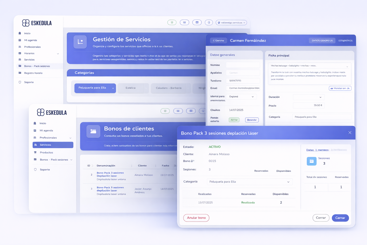 Servicios, productos y bonos