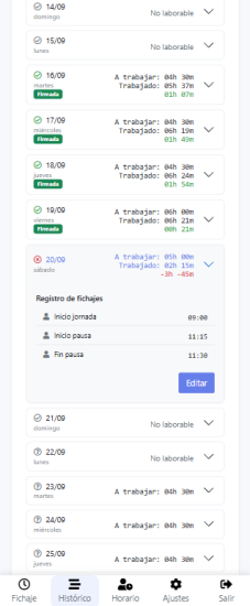 Control horario móvil